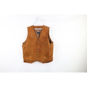 Vintage 90s Streetwear Mens XL Distressed Button Suede Leather Vest Jacket Brown